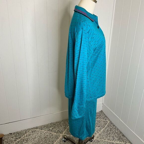Vintage 80s Gitano Women's Small Acrlyic Blue Pajama Set Loungewear Skirt Top - Picture 3 of 9